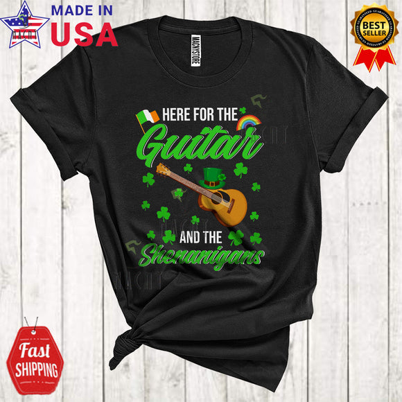MacnyStore - Here For The Guitar And The Shenanigans Cute Cool St. Patrick's Day Leprechaun Musical Instruments T-Shirt