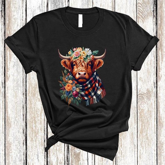 MacnyStore - Highland Cow Wearing Buffalo Red Plaid Scarf, Lovely Cow Farm Animal Lover, Farming Farmer T-Shirt