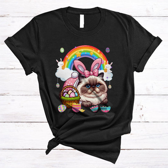 MacnyStore - Himalayan Cat In Easter Bunny Cosplay, Amazing Easter Day Hunting Eggs Rainbow, Family Group T-Shirt