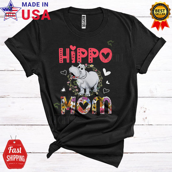 MacnyStore - Hippo Mom Cool Cute Mother's Day Floral Flowers Circle Wild Animal Lover Family T-Shirt