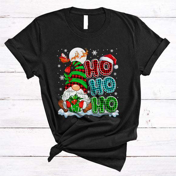 MacnyStore - Ho Ho Ho, Adorable Plaid Christmas Santa Gnome, Matching X-mas Pajama Family Group T-Shirt