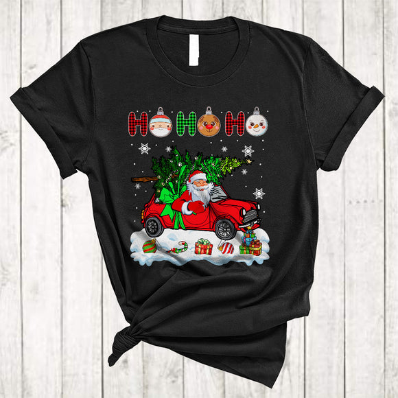 MacnyStore - Ho Ho Ho, Plaid Joyful Christmas Santa Driving Car Driver, Matching X-mas Group T-Shirt