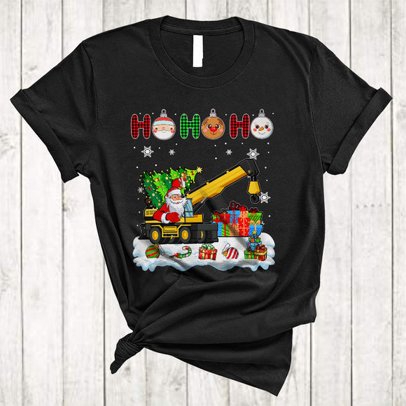MacnyStore - Ho Ho Ho, Plaid Joyful Christmas Santa Driving Crane Truck Driver, Matching X-mas Group T-Shirt