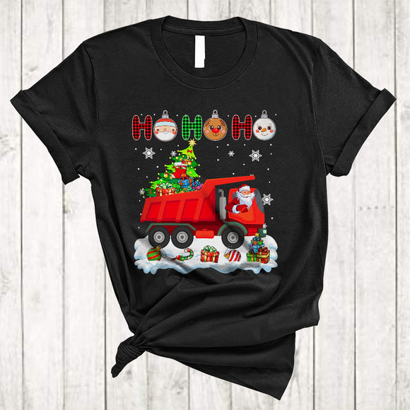 MacnyStore - Ho Ho Ho, Plaid Joyful Christmas Santa Driving Dum Truck Driver, Matching X-mas Group T-Shirt