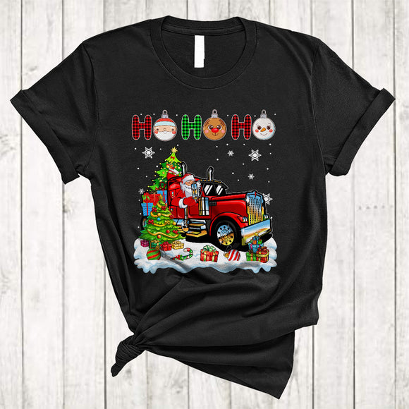 MacnyStore - Ho Ho Ho, Plaid Joyful Christmas Santa Driving Truck Driver, Matching X-mas Group T-Shirt