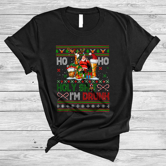 MacnyStore - Ho Ho Holy Sh*t I'm Drunk, Joufyl Christmas Sweater Drinking Beer, X-mas Reindeer Santa ELF T-Shirt