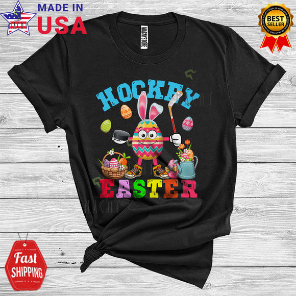 MacnyStore - Hockey Easter Cute Cool Easter Day Egg Hunt Bunny Playing Hockey Sport Player Lover T-Shirt