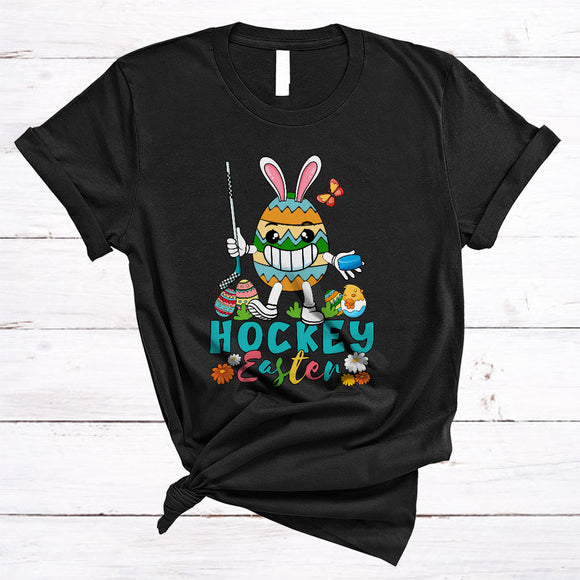 MacnyStore - Hockey Easter, Colorful Easter Egg Playing Hockey Bunny Lover, Sport Player Playing Group T-Shirt
