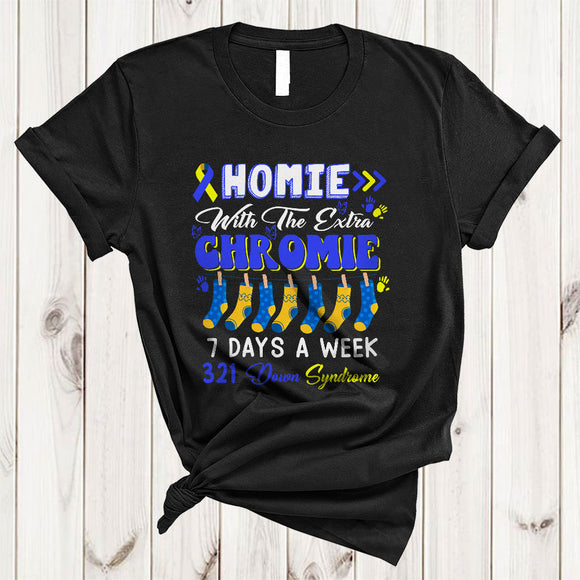 MacnyStore - Homie With Extra Chromie, Awesome Down Syndrome Awareness Ribbon Socks, Family Group T-Shirt