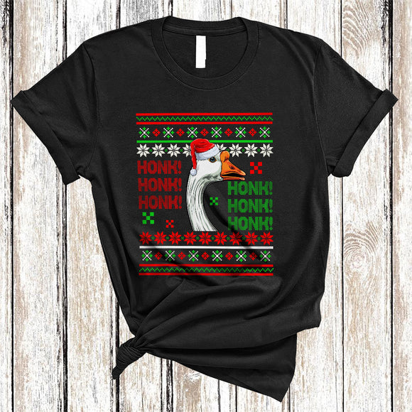 MacnyStore - Honk Honk Honk, Humorous Christmas Sweater Santa Goose Lover, X-mas Animal T-Shirt