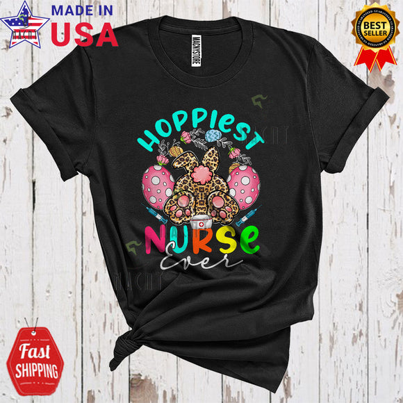 MacnyStore - Hoppiest Nurse Ever Cute Cool Easter Day Egg Hunt Leopard Bunny From Back Nurse Nursing Lover T-Shirt