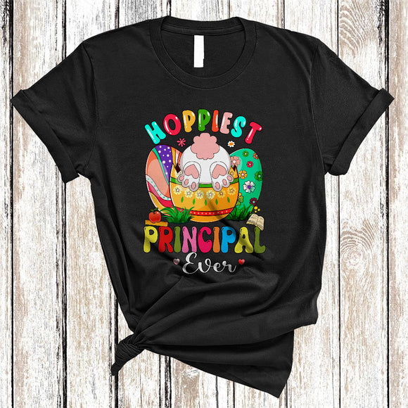 MacnyStore - Hoppiest Principal Ever, Colorful Easter Eggs, Flowers Floral Bunny Principal Lover Group T-Shirt
