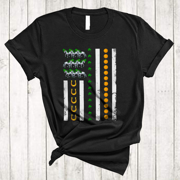 MacnyStore - Horse American Flag, Amazing St. Patrick's Day Shamrock Horseshoes, Irish Lucky Group T-Shirt