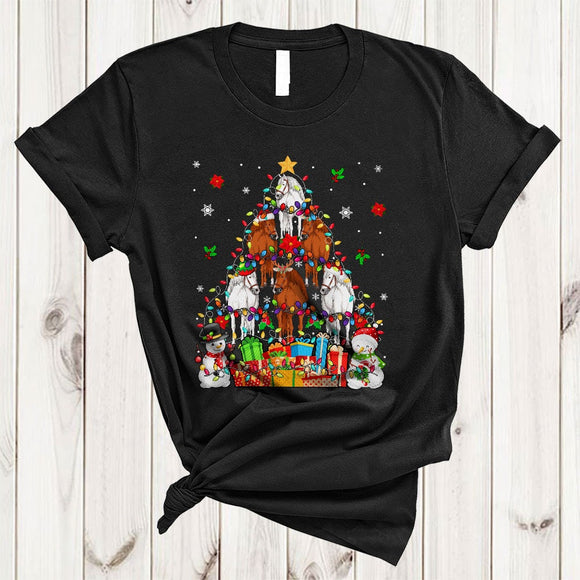 MacnyStore - Horse Christmas Tree, Adorable X-mas Lights Snow Around, Horse Animal Snowman T-Shirt