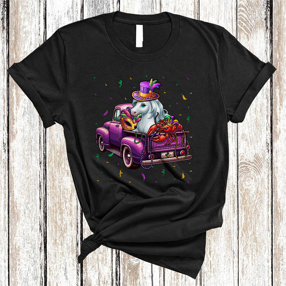 MacnyStore - Horse Crawfish On Pickup Truck Mardi Gras, Amazing Mardi Gras Horse Lover, Farmer Group T-Shirt