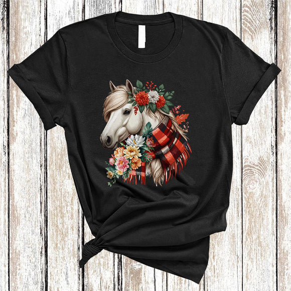 MacnyStore - Horse Wearing Buffalo Red Plaid Scarf, Lovely Horse Farm Animal Lover, Farming Farmer T-Shirt
