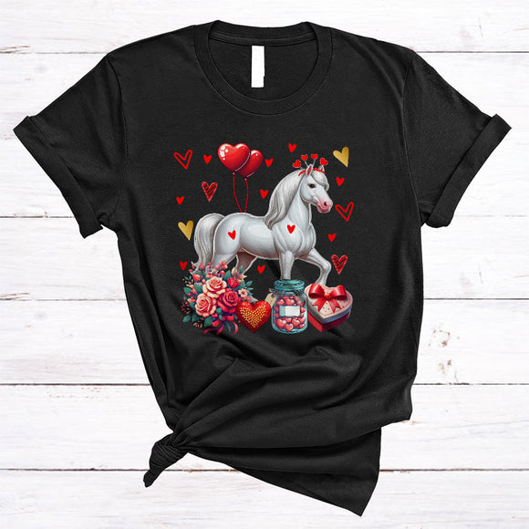 MacnyStore - Horse With Hearts Flowers, Wonderful Valentine's Day Farm Animal, Matching Farmer Group T-Shirt