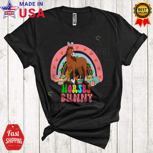 MacnyStore - Horses Bunny Cute Cool Easter Day Bunny Farmer Rainbow Easter Egg Hunting Lover T-Shirt