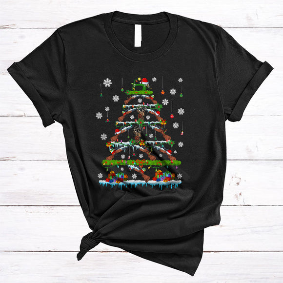 MacnyStore - Hunting Christmas Tree, Joyful Cute X-mas Lights Tree Pajamas, Snow Around Family Group T-Shirt