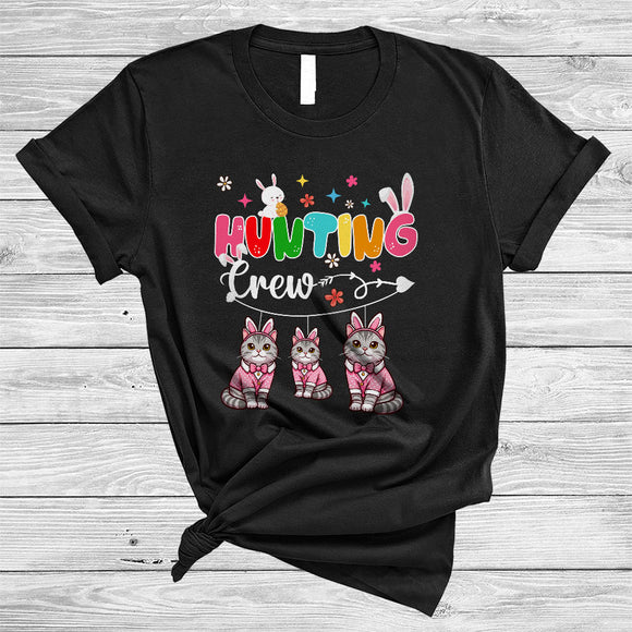 MacnyStore - Hunting Crew, Adorable Easter Day Three Bunny Cat Hunting Easter Eggs, Animal Lover T-Shirt