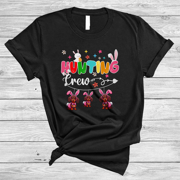MacnyStore - Hunting Crew, Adorable Easter Day Three Bunny Dachshund Hunting Easter Eggs, Animal Lover T-Shirt