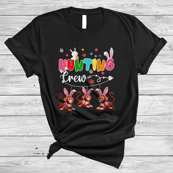 MacnyStore - Hunting Crew, Adorable Easter Day Three Bunny Monkey Hunting Easter Eggs, Animal Lover T-Shirt