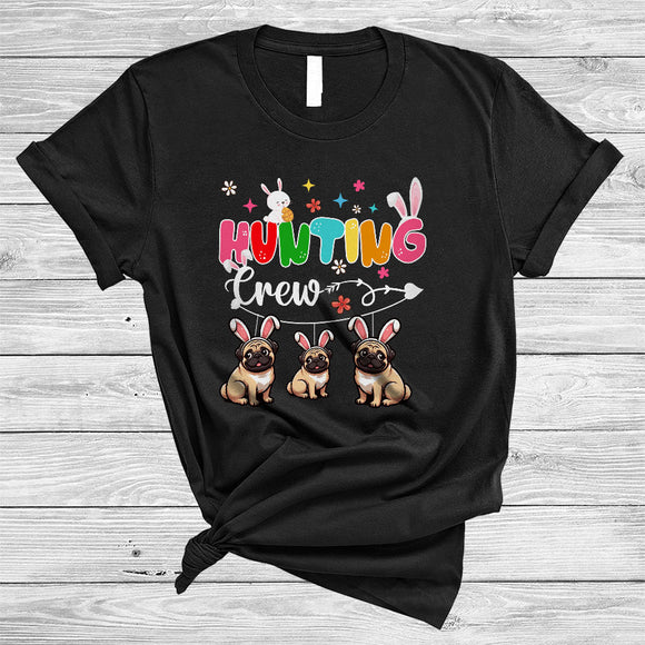 MacnyStore - Hunting Crew, Adorable Easter Day Three Bunny Pug Hunting Easter Eggs, Animal Lover T-Shirt