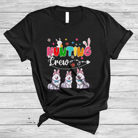 MacnyStore - Hunting Crew, Adorable Easter Day Three Bunny Samoyed Hunting Easter Eggs, Animal Lover T-Shirt