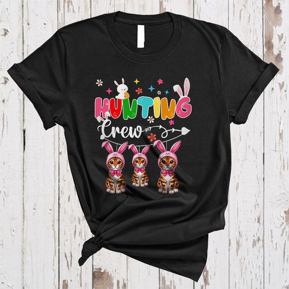 MacnyStore - Hunting Crew, Lovely Easter Day Three Bunny Bengal Cat With Easter Egg Basket, Egg Hunt Group T-Shirt