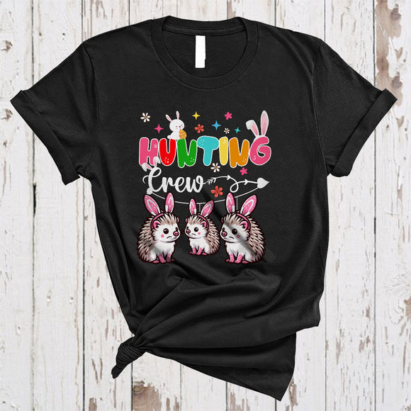 MacnyStore - Hunting Crew, Lovely Easter Day Three Bunny Hedgehog With Easter Egg Basket, Egg Hunt Group T-Shirt