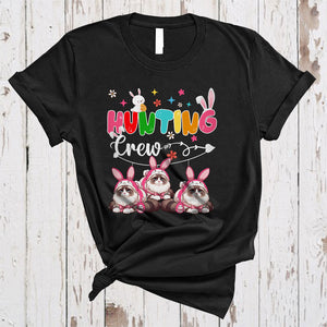 MacnyStore - Hunting Crew, Lovely Easter Day Three Bunny Ragdoll Cat With Easter Egg Basket, Egg Hunt Group T-Shirt