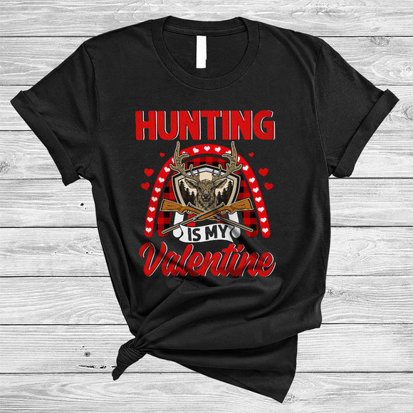 MacnyStore - Hunting Is My Valentine, Awesome Valentine's Day Hunting Lover, Hearts Plaid Rainbow T-Shirt