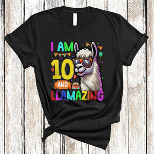 MacnyStore - I Am 10 And Llamazing, Lovely 10th Birthday Llama Sunglasses Lover, Matching Family Group T-Shirt