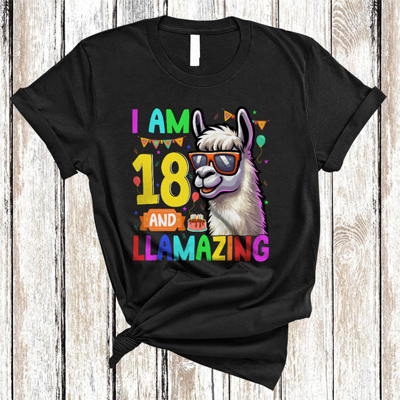 MacnyStore - I Am 18 And Llamazing, Lovely 18th Birthday Llama Sunglasses Lover, Matching Family Group T-Shirt