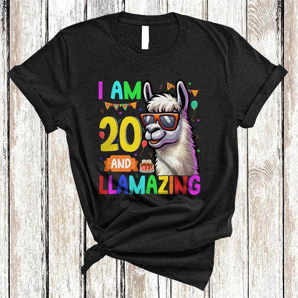 MacnyStore - I Am 20 And Llamazing, Lovely 20th Birthday Llama Sunglasses Lover, Matching Family Group T-Shirt