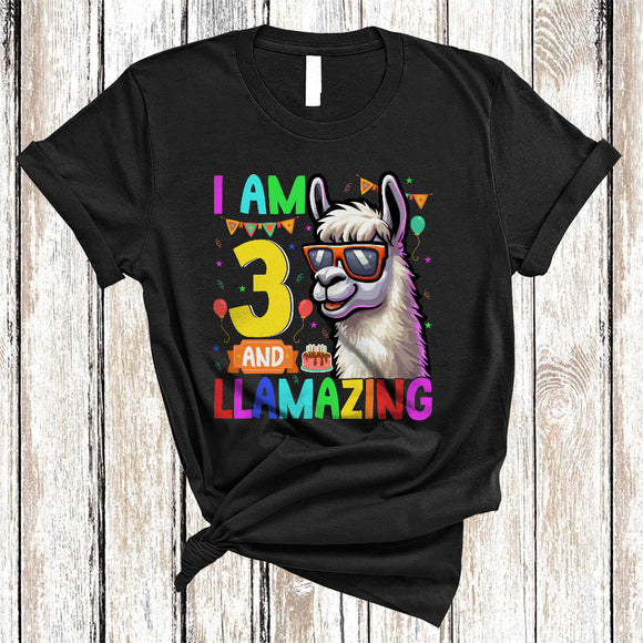MacnyStore - I Am 3 And Llamazing, Lovely 3rd Birthday Llama Sunglasses Lover, Matching Family Group T-Shirt