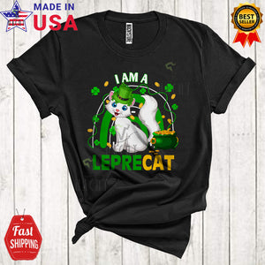 MacnyStore - I Am A Leprecat Cute Funny St. Patrick's Day Rainbow Shamrock Matching Leprechaun Cat Lover T-Shirt