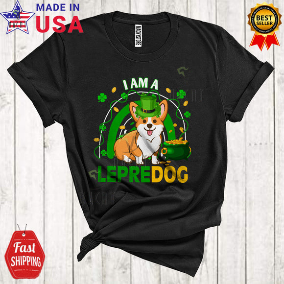 MacnyStore - I Am A Lepredog Cute Funny St. Patrick's Day Rainbow Shamrock Leprechaun Corgi Dog Lover T-Shirt