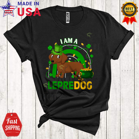 MacnyStore - I Am A Lepredog Cute Funny St. Patrick's Day Rainbow Shamrock Leprechaun Dachshund Dog Lover T-Shirt