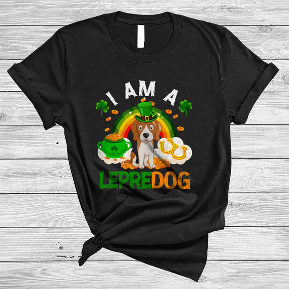 MacnyStore - I Am A Lepredog, Amazing St. Patrick's Day Beagle Lover, Rainbow Shamrock Lucky Irish Group T-Shirt