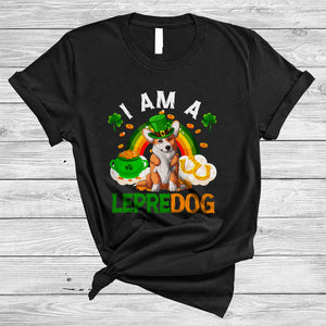 MacnyStore - I Am A Lepredog, Amazing St. Patrick's Day Corgi Lover, Rainbow Shamrock Lucky Irish Group T-Shirt