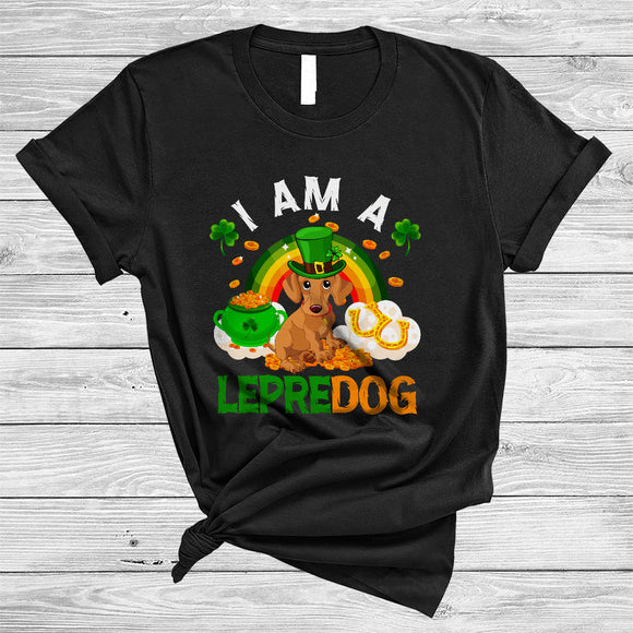 MacnyStore - I Am A Lepredog, Amazing St. Patrick's Day Dachshund Lover, Rainbow Shamrock Lucky Irish Group T-Shirt