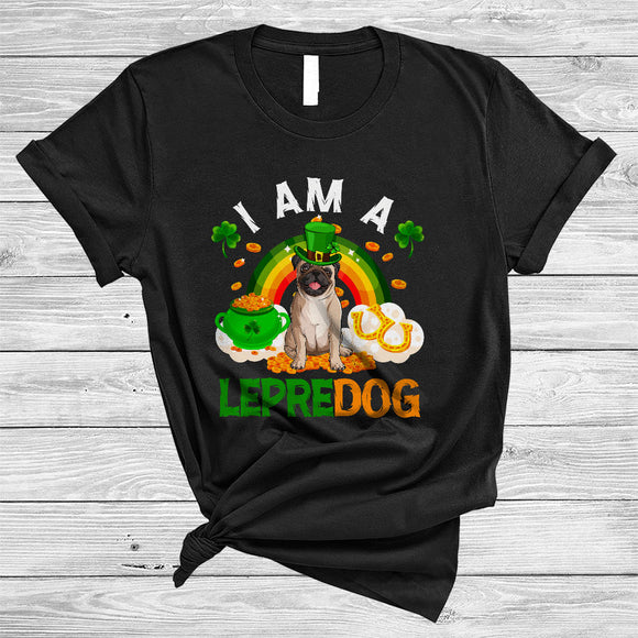 MacnyStore - I Am A Lepredog, Amazing St. Patrick's Day Pug Lover, Rainbow Shamrock Lucky Irish Group T-Shirt