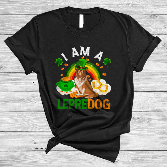 MacnyStore - I Am A Lepredog, Amazing St. Patrick's Day Sheltie Lover, Rainbow Shamrock Lucky Irish Group T-Shirt