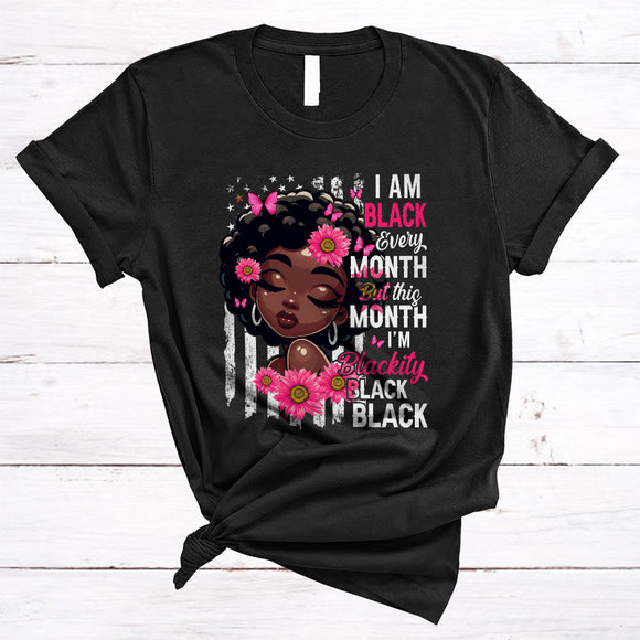MacnyStore - I Am Black Every Month, Adorable Black History Month African American Girls, Sunflower Proud Afro T-Shirt
