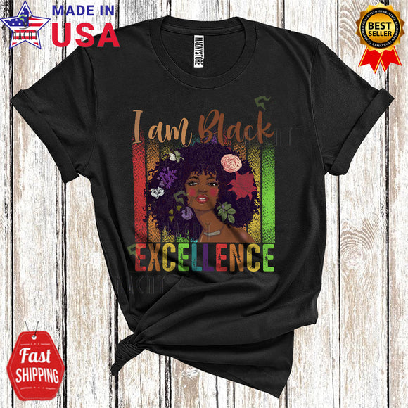 MacnyStore - I Am Black Excellence Funny Cool Black History Month Women Afro African American Pride T-Shirt