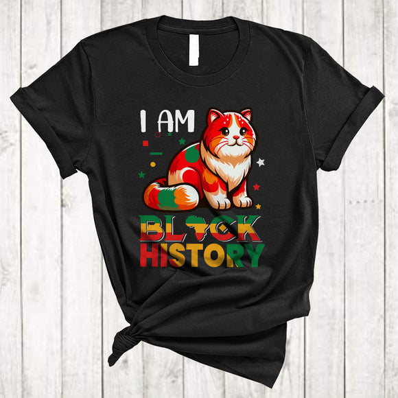 MacnyStore - I Am Black History Month, Lovely Black History Month Cat African American, Melanin Pride Afro T-Shirt