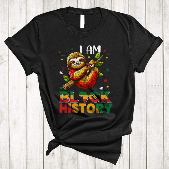 MacnyStore - I Am Black History Month, Lovely Black History Month Sloth African American, Melanin Pride Afro T-Shirt
