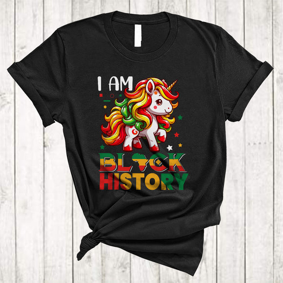 MacnyStore - I Am Black History Month, Lovely Black History Month Unicorn African American, Melanin Pride Afro T-Shirt