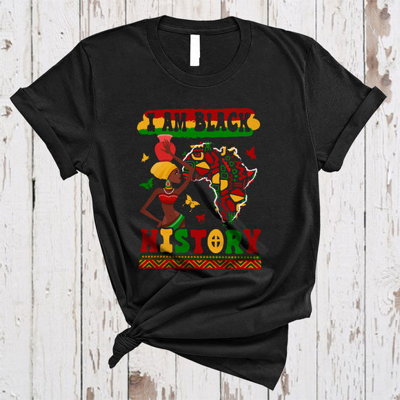 MacnyStore - I Am Black History, Amazing Black History Month African American Map Women, Afro Proud T-Shirt